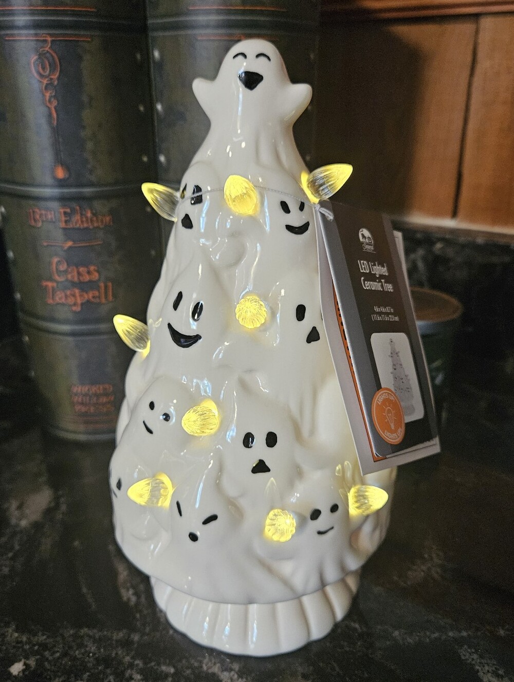 Halloween LED Lighted Ceramic Ghost Tree Vintage Style White 7" NEW